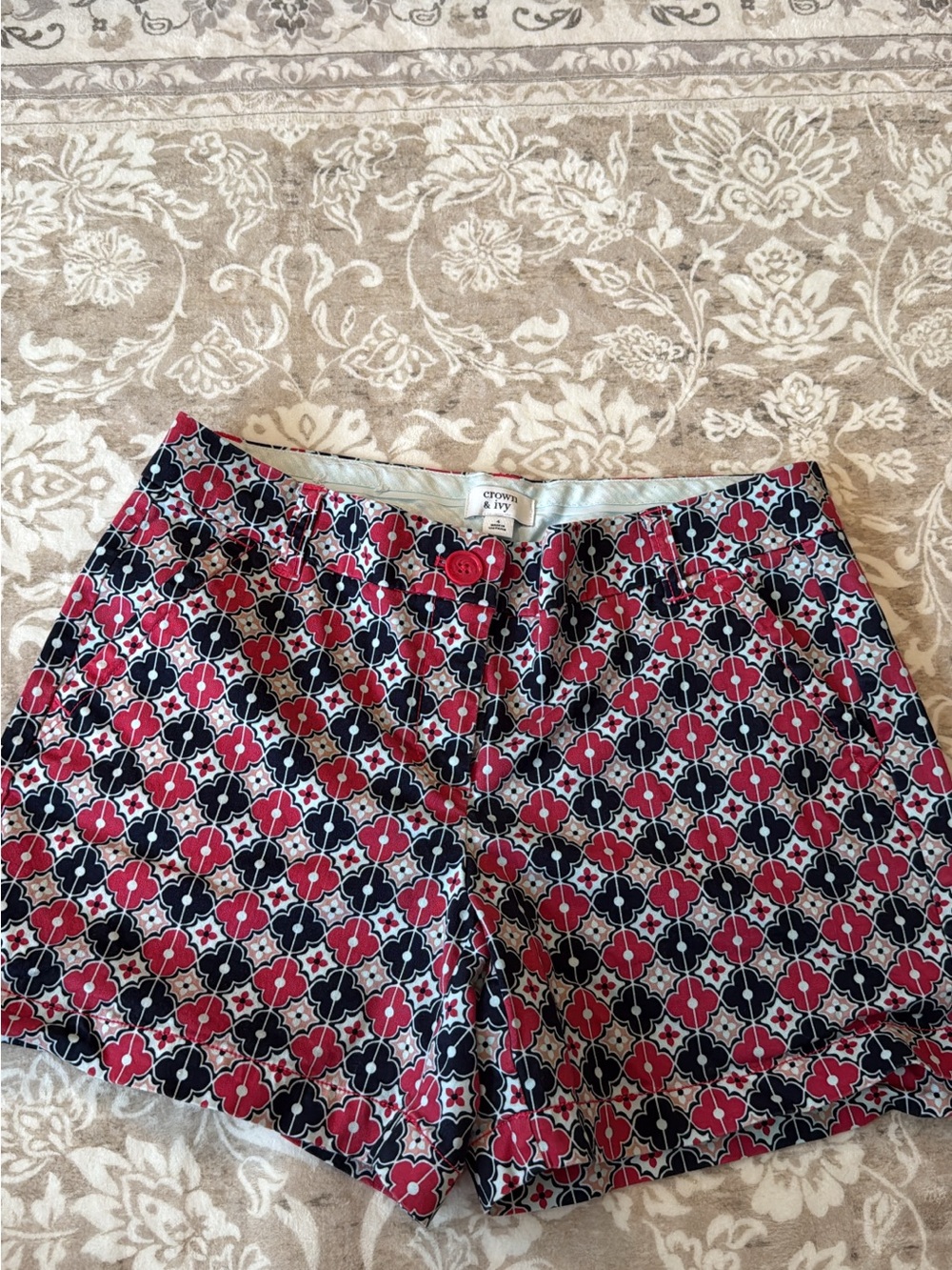crown & ivy pink and Navy Geometric Floral Women's Shorts